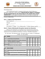 Perception Of Grade 10 Students On Integration Of Sex Education Course Hero