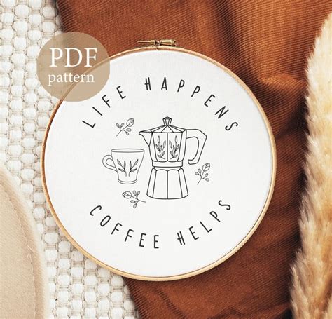 Espresso Maker Hand Embroider Pattern Coffee Lover Embroidery Modern