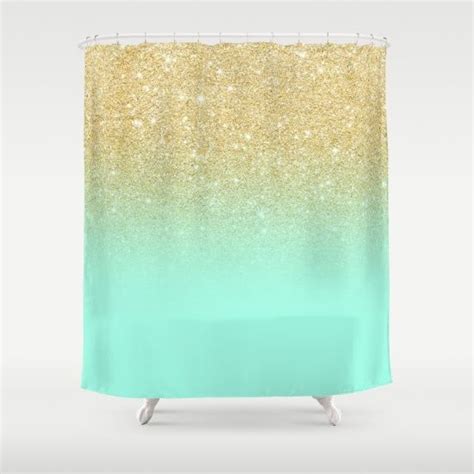 Modern Gold Ombre Mint Green Block Shower Curtain By Girly Trend 68