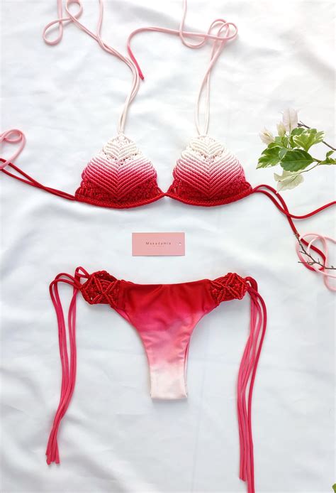 Bikini Degradado Diamante Vainilla Rojo Makadamia Swimwear