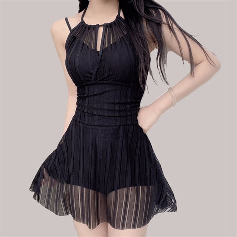 Generic Hot Spring Pink Small Chest Halter Covering Belly Thin Conservative Boxer Skirt One