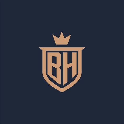 Bh Monogram Initial Logo With Shield And Crown Style Vector