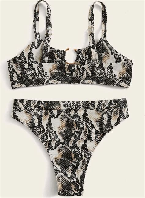 Stijlvolle Bikini Set Voor Vrouwen Met Hoog Broekje Geen Beugel Slangenhuid Bol