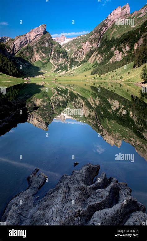 Water Reflection On Seealpsee Lake In Alpstein Appenzell Region Swiss