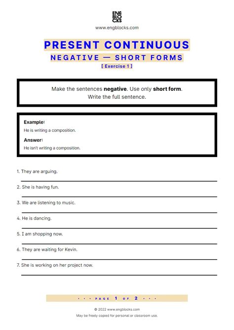 Negative Present Continuous English Esl Worksheets For