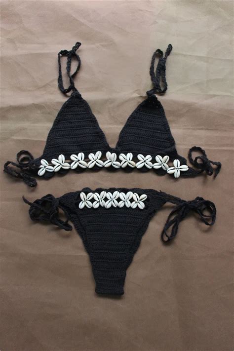 2019 Women Hollowed Out Shell Decorated Handmade Crochet Bikini Beachwear Girls Mature Micro