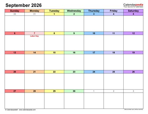 September 2026 Calendar Printable Free Word — Calendars 123