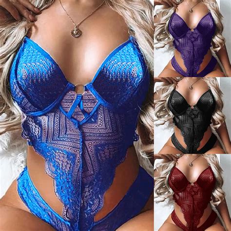 Bodysuit Oco De Renda Para Mulheres Lingerie Sexy Cuecas Transparentes Plus Size 5XL