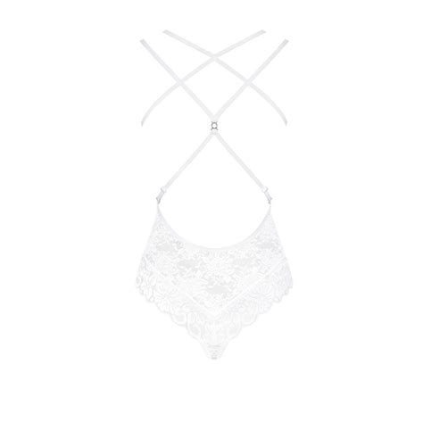 Body In Pizzo Bianco Con Applicazioni Gioiello Obsessive Lingerie Sexy