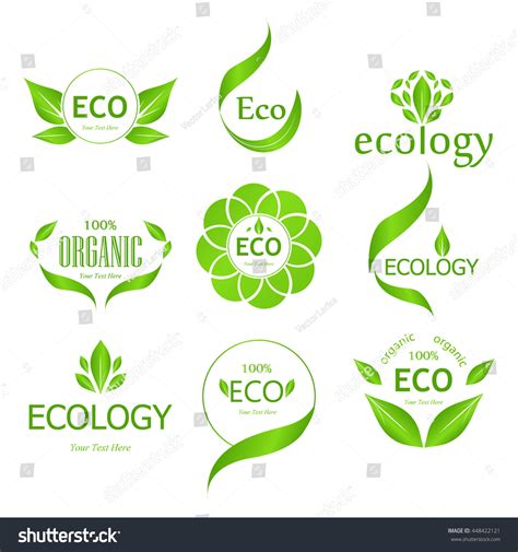 Set Eco Labels Leaves On White Stock Vector Royalty Free