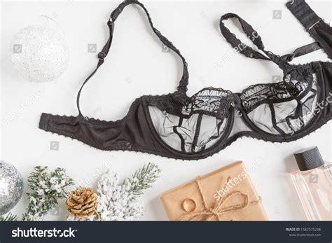 Black Lace Lingerie Perfume Bottle Top Stock Photo