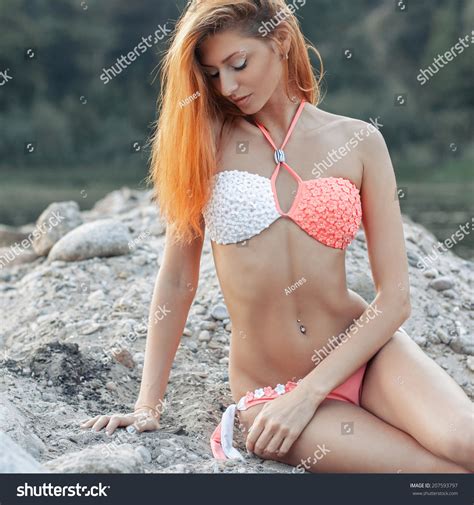 Sexy Girl Red Hair Bikini On Stock Photo 207593797 Shutterstock