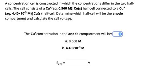 Solved A concentration cell is constructed in which the | Chegg.com