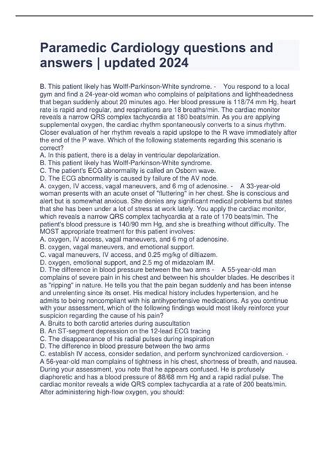 Paramedic Cardiology questions and answers | updated 2024 - Paramedic