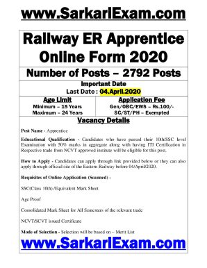 Fillable Online Railway ER Apprentice Online Form 2020 Sarkari Exam