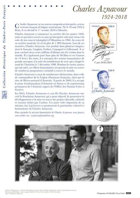 Document Philat Lique Charles Aznavour La Poste