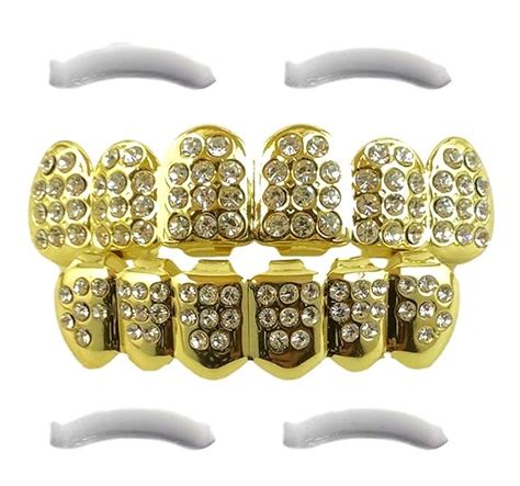 K Gold Plated Iced Out Grillz With Cz Diamonds Top And Bottom Set