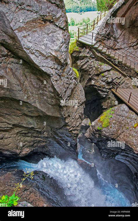 Trummelbach Falls Waterfall In The Mountain Lauterbrunnen Valley