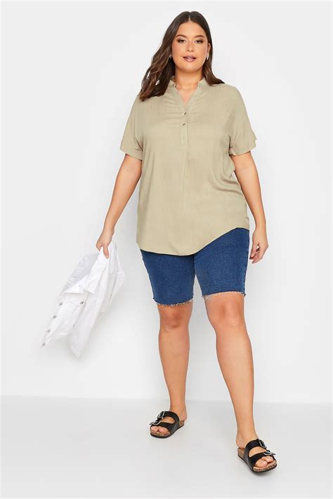 Yours Plus Size Beige Brown Half Placket Blouse Yours Clothing