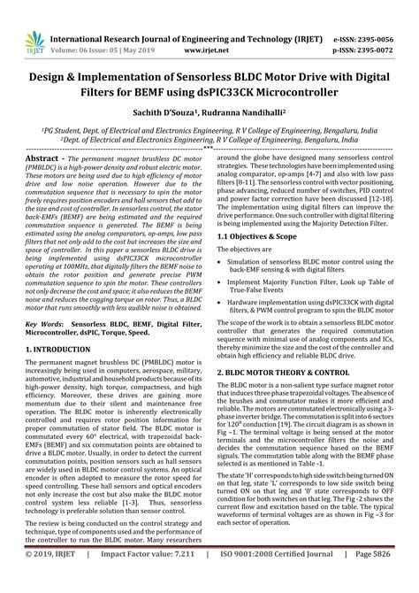 IRJET Design Implementation Of Sensorless BLDC Motor Drive With