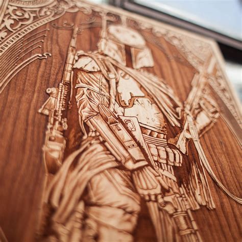 laser engraved wooden poster  spacewolf starwars laser engraving laser engraved ideas