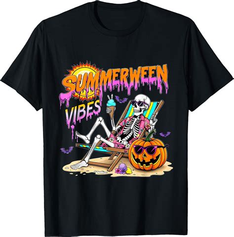 Hot Trending Kiraa Tee With Summerween Vibes Skeleton Pumpkin Spooky Vacation Unisex S Xl T