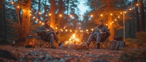 Premium Photo Gay Couples Eating Marshmallows At A Fire Pit In Their Summer Garden