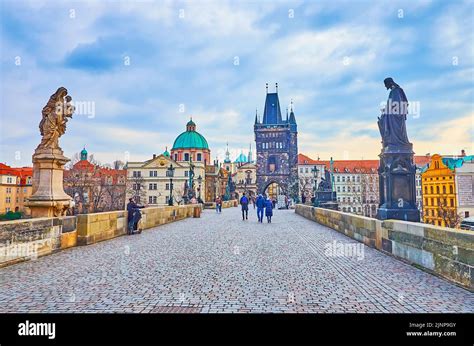 town bridge tower  charles bridge  historic statues