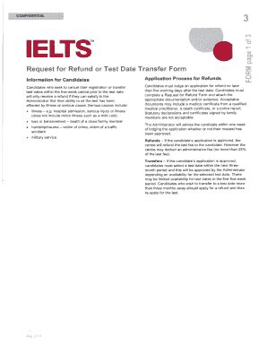 Fillable Online IELTS Request For Refund Or Test Date Transfer Form Fax