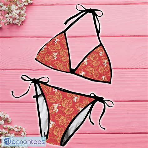 Fireball Whisky Humulus Pattern String Bikini Set Swimsuit Beach For