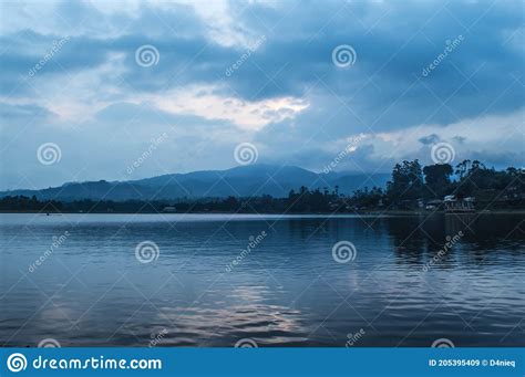 beautiful lakeside view   evening stock image image  elevated