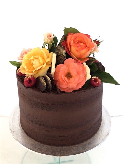 Chocolate Naked Cake With Edible Decor And Roses