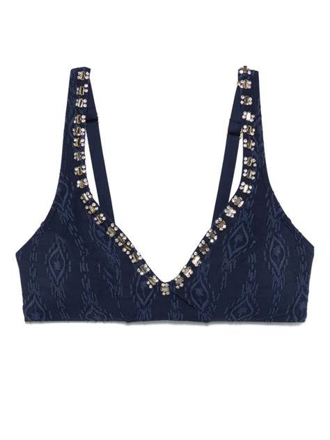 TWINSET Embossed Triangle Bikini Top Blue FARFETCH