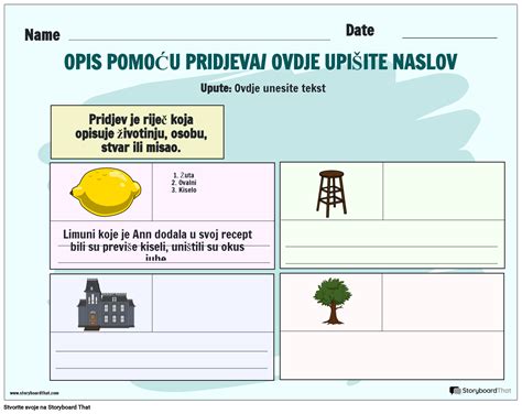 Upotreba Pridjeva Za Opisni Radni List Storyboard