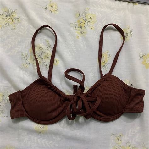 Ribbed Tie Front Bikini Top Women S Fashion Swimwear Bikinis Swimsuits On Carousell