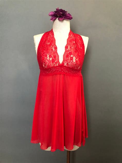 Vintage Red Babydoll Nightie Lingerie Medium Large Gem