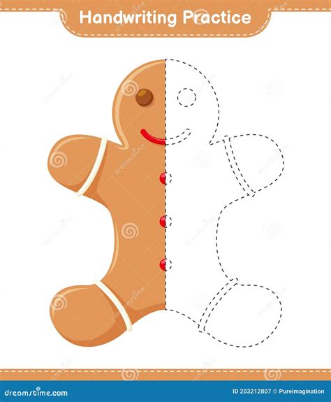 Handwriting Practice Tracing Lines Of Gingerbread Man Stock Vector