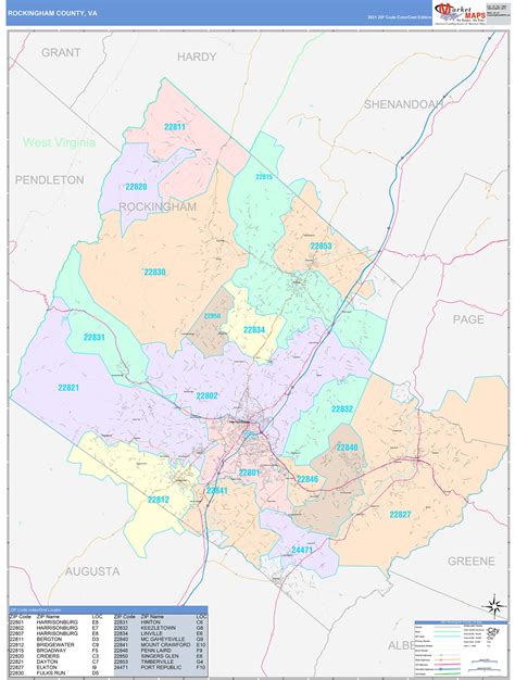 rockingham county va wall map color cast style  marketmaps mapsales