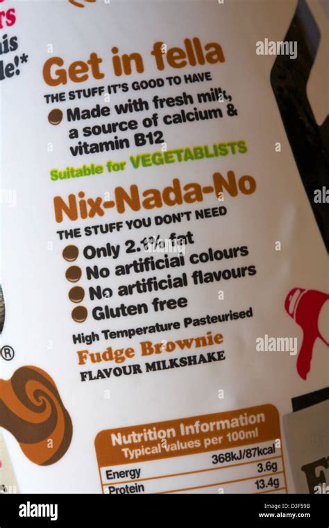 Information On Bottle Of Frijj Fudge Brownie Milkshake Stock Photo Alamy