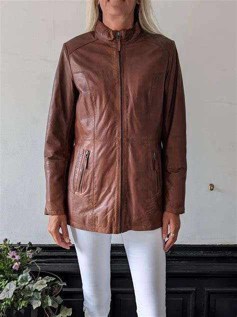 Halflange Leren Jas Dames Bruin Leather City