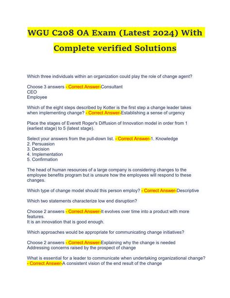 Solution Wgu C Oa Exam Latest With Complete Verified Solutions