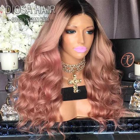 Ombre Pink Wig With Dark Roots Ombre Full Lace Wigs Two Tone Ombre Lace