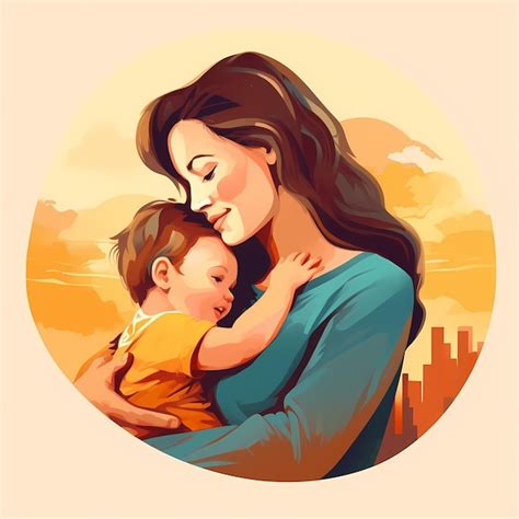 Ilustração da mãe segurando o filho bebê nos braços feliz dia das mães