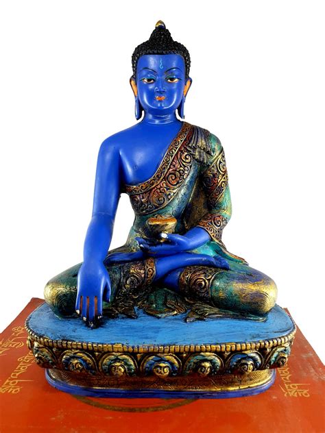 Resin Statue Of Shakyamuni Buddha Traditional Color Painted Blue