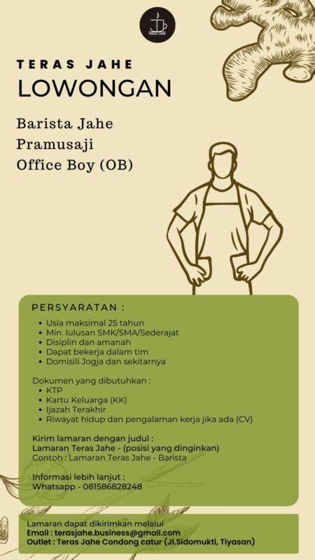 Lowongan Kerja Barista Jahe Pramusaji Office Boy Di Teras Jahe