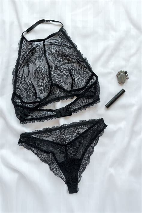Shopping And Fashion Concept Set Of Glamorous Stylish Lace Lingerie With Woman Accessories On