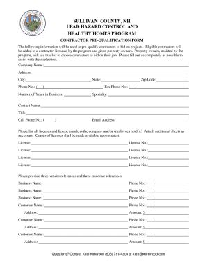 Fillable Online Sullivan County Contractor Prequalification Form Fax