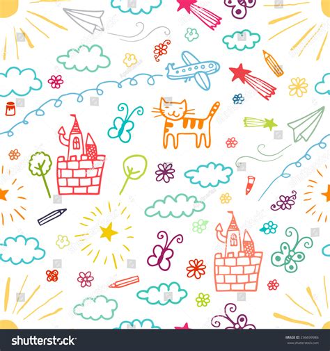Children Drawings Color Seamless Pattern Stock Vector (Royalty Free
