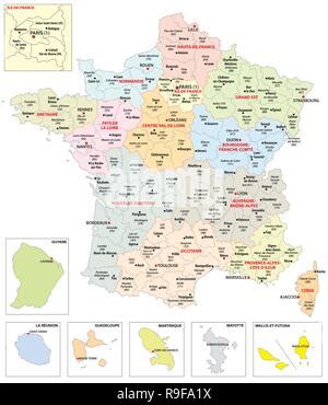 Verwaltungskarte Der Regionen Von Frankreich Seit Stock