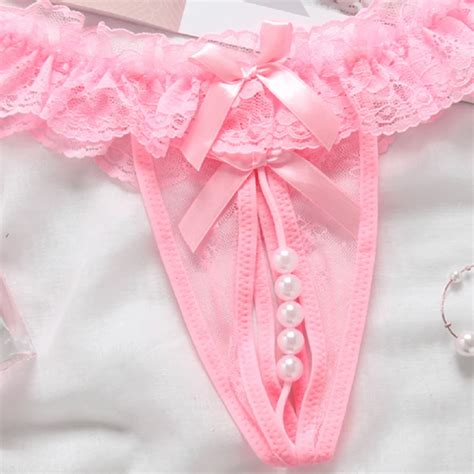 Sexy Open Crotch Lace Pearl G String Transparent No Need To Take Off Pearl Back Panty Hot